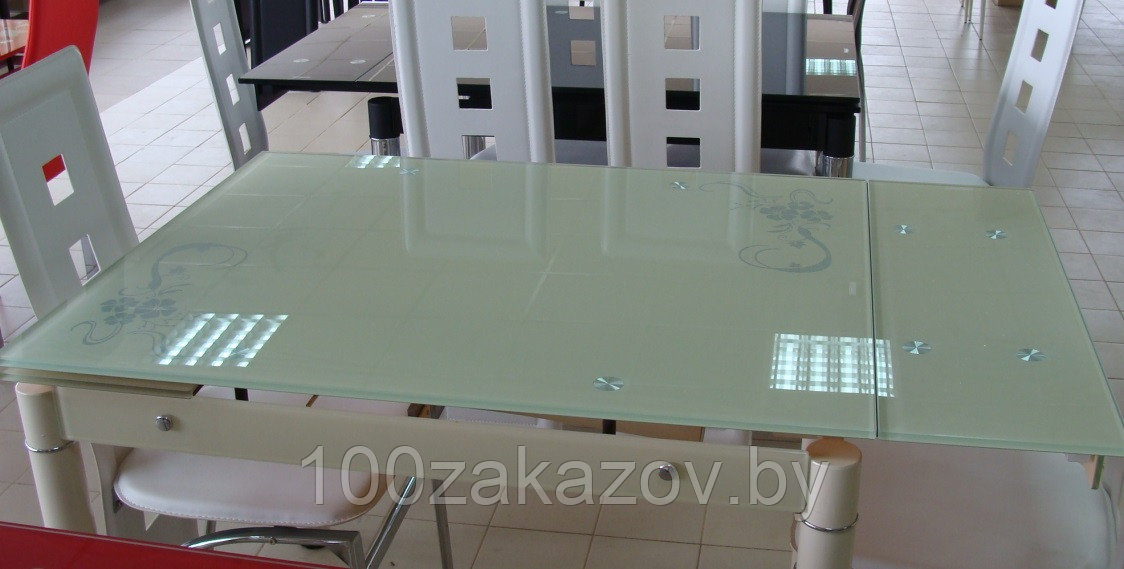 Стеклянный кухонный стол 1000/1510*800. Раздвижной стол трансформер 6069B - фото 5 - id-p5794903
