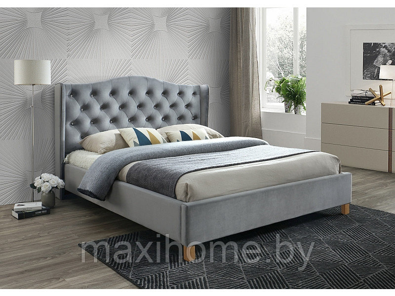 Кровать SIGNAL ASPEN VELVET 160*200 серый - фото 1 - id-p105684906