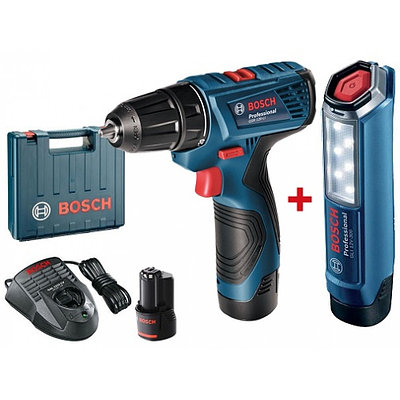 Дрель- шуруповерт аккум BOSCH GSR 120-LI + GLI 12V-300 (фонарь)