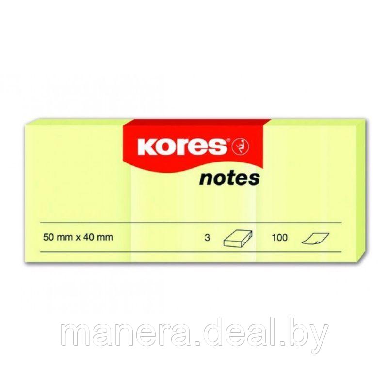 Бумага для записей на клейкой основе 40х50, 3шт по 100 листов KORES, желтый - фото 1 - id-p105688323