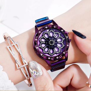 Часы женские с вращающимся циферблатом и магнитным браслетом (фиолетовые)