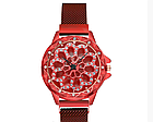 Часы женские с вращающимся циферблатом и магнитным браслетом (цвет красный), фото 3