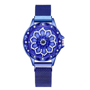 Часы женские с вращающимся циферблатом и магнитным браслетом (цвет синий)