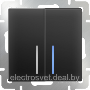 Выключатель двухклавишный с подсветкой (черный матовый) WL08-SW-2G-LED - фото 1 - id-p105756422