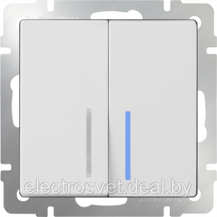 Выключатель двухклавишный проходной с подсветкой (белый) WL01-SW-2G-2W-LED - фото 1 - id-p105757982