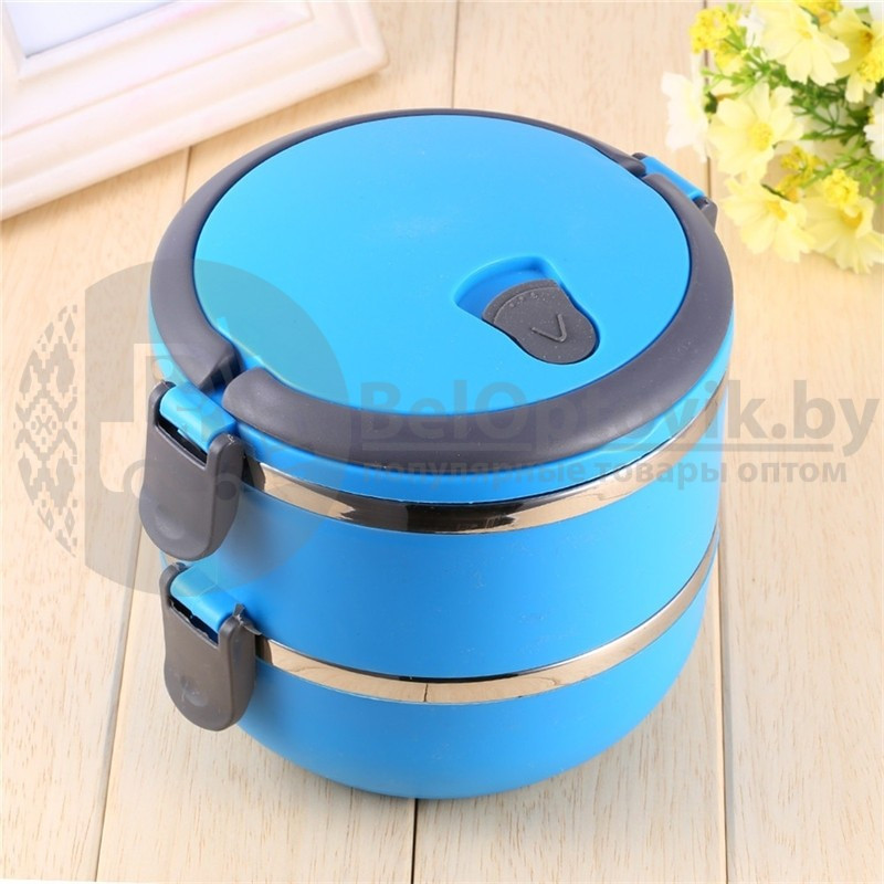 Ланч бокс многоярусный Lunch box Stainless Steel на 2 секции, 1.4л Синий - фото 6 - id-p105763619