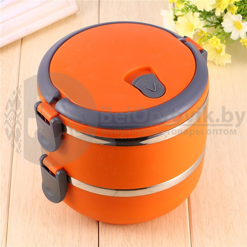 Ланч бокс многоярусный Lunch box Stainless Steel на 2 секции, 1.4л Синий - фото 7 - id-p105763619