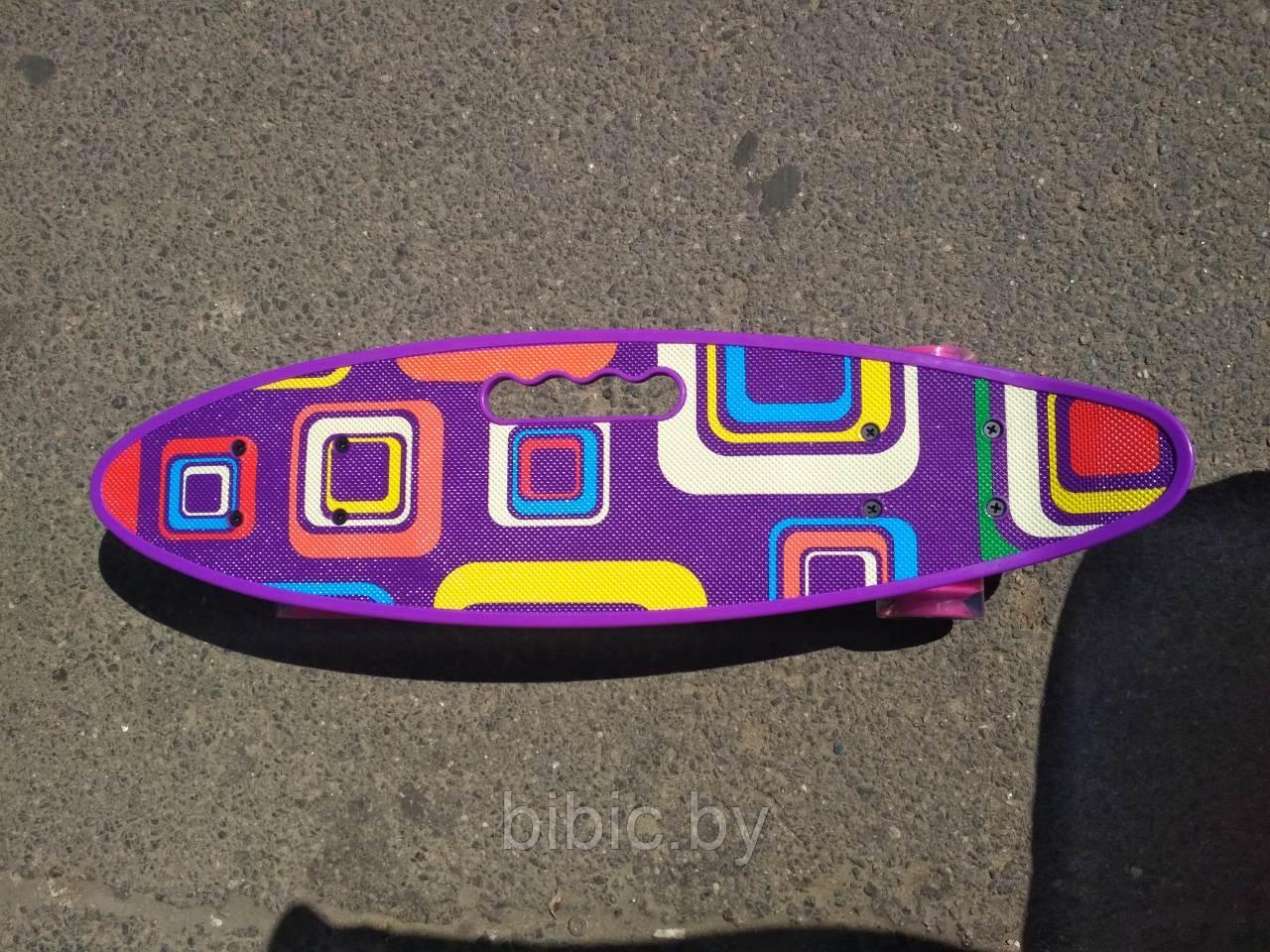 Пенни борд Penny board / скейт с принтом, светящимися колёсами и ручкой Кубики - фото 1 - id-p105922756