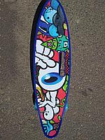 Пенни борд Penny board / скейт с принтом, светящимися колёсами и ручкой Синий
