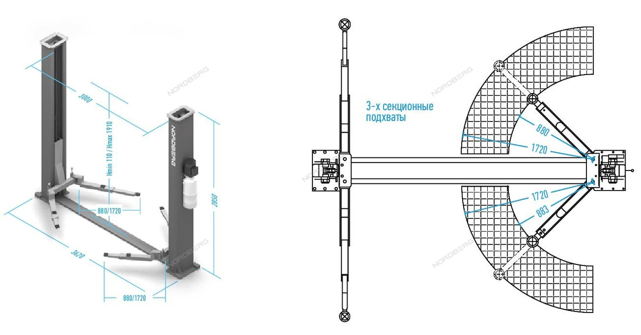 Подъемник 380V 2х стоечный 5т NORDBERG N4122AE-5B - фото 2 - id-p100456263