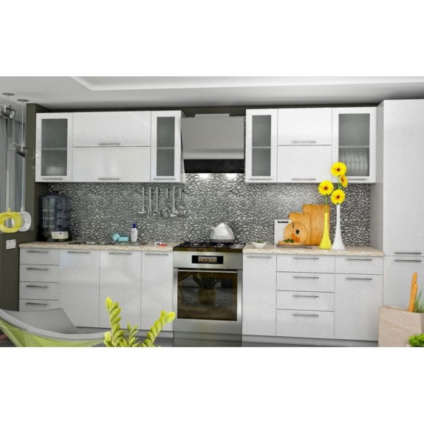 Кухня Вариант фасада Олива-2 Белый металлик 3,1м - фото 1 - id-p105976290