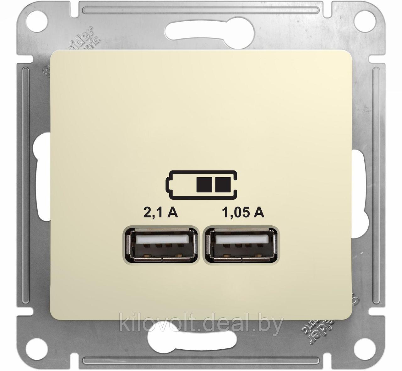 GSL000233 GLOSSA USB РОЗЕТКА, 5В/2100мА, 2х5В/1050мА, механизм, БЕЖЕВЫЙ (MS) GSL000233 - фото 1 - id-p105985328