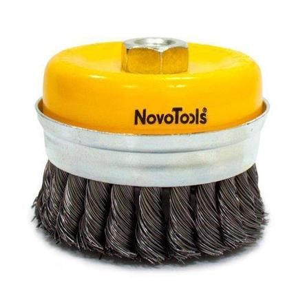 Щётка торцевая NovoTools, плет. сталь, с кольцом, 90мм, фото 2