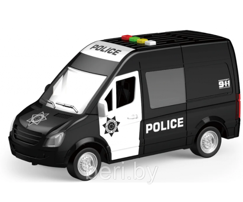 WY590C Инерционная машинка "Полиция", полицейский фургон, работает от батареек, свет, звук, масштаб 1:16 - фото 2 - id-p106060597