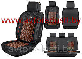 Чехлы (накидки) на сиденья МaxCar (Черный, коричневая массажная вставка, красный кант)