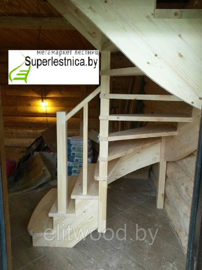 Деревянная лестница с поворотом на 180 К-003м - фото 3 - id-p5748042