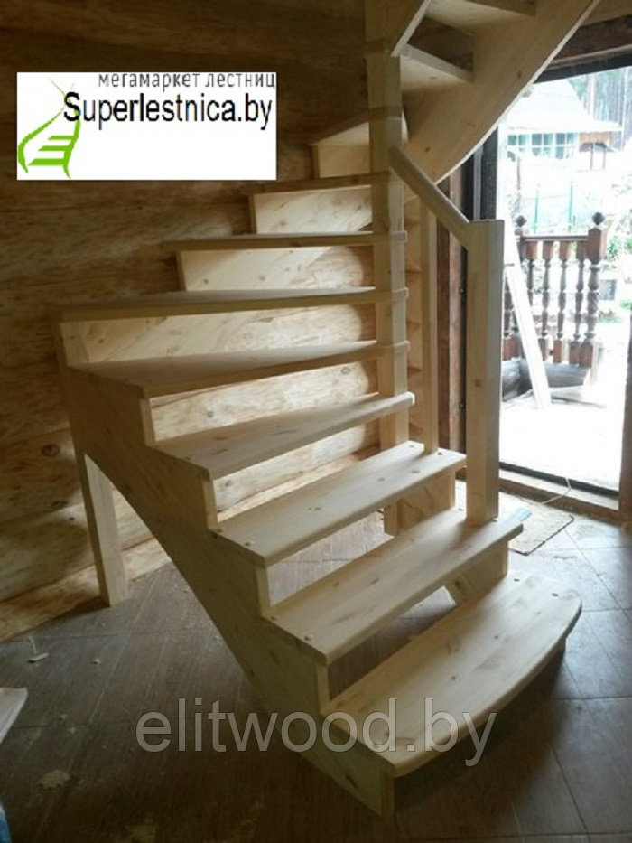 Деревянная лестница с поворотом на 180 К-003м - фото 5 - id-p5748042