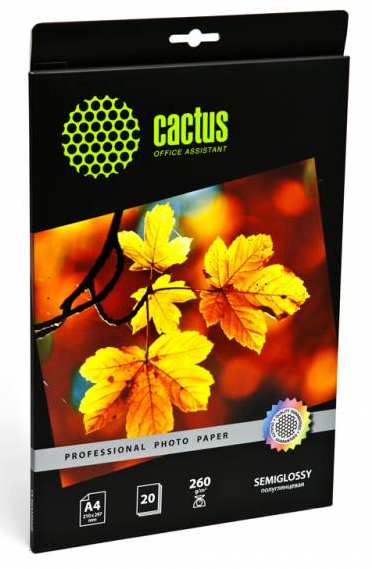 Фотобумага Cactus Prof A4, 260 г/м2, 20 л., одност. полуглянцевая (CS-SGA426020)