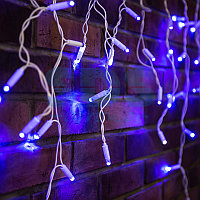 Гирлянда Айсикл (бахрома) светодиодный, 2,4х0,6м, эффект мерцания, белый провод, 230 В, диоды СИНИЕ, 88 LED