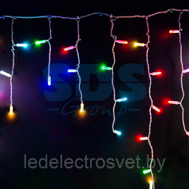 Гирлянда Айсикл (бахрома) светодиодный, 4,8 х 0,6 м, прозрачный провод, 230 В, диоды RGB, 176 LED NEON-NIGHT