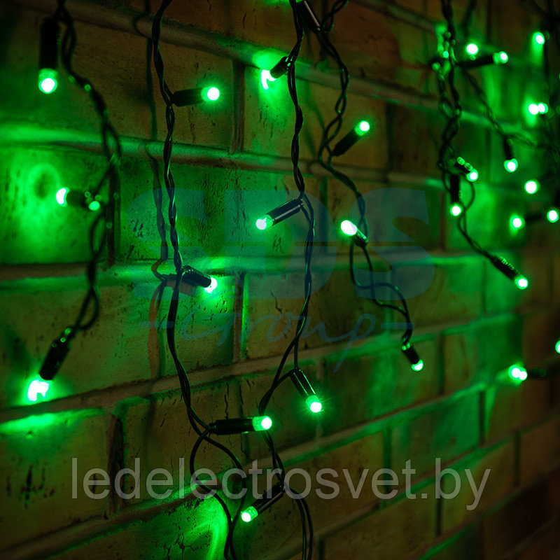 Гирлянда Айсикл (бахрома) светодиодный, 4,8 х 0,6 м, черный провод, 230 В, диоды зеленые,  176 LED NEON-NIGHT