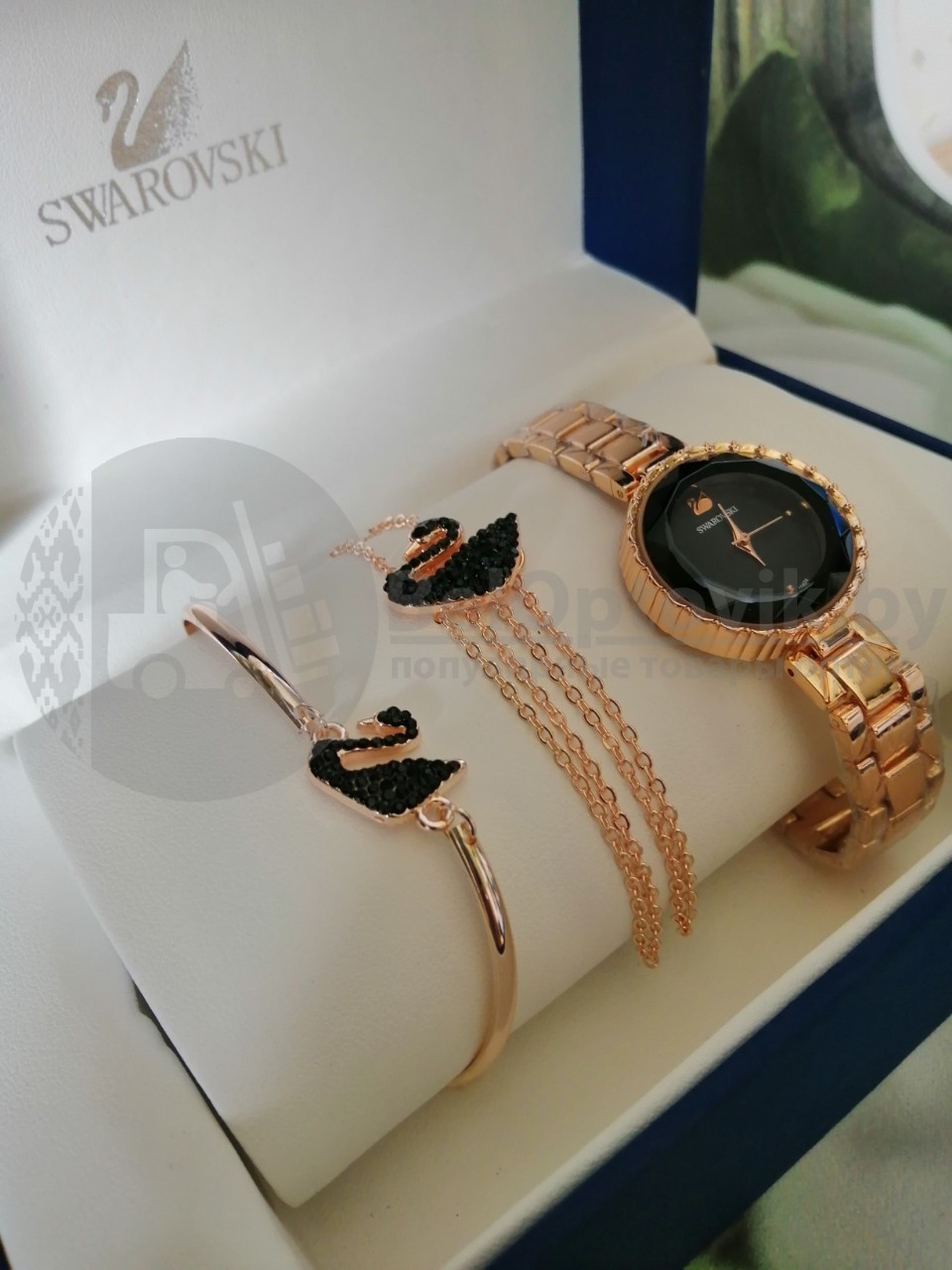 Комплект Swarovski (Часы, кулон, браслет) Золото с белым - фото 6 - id-p106152994