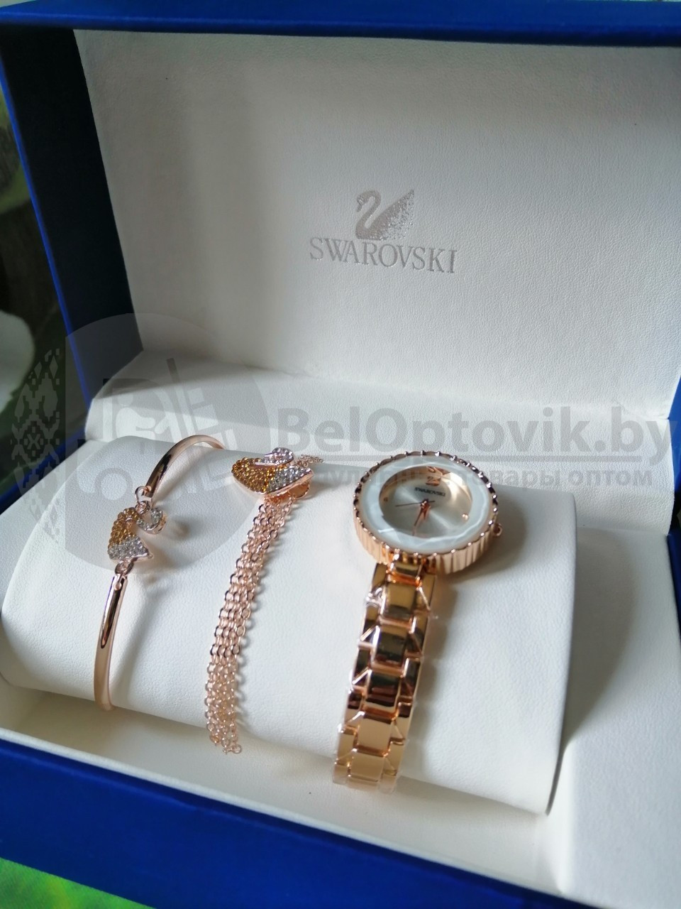 Комплект Swarovski (Часы, кулон, браслет) Золото с белым - фото 8 - id-p106152994