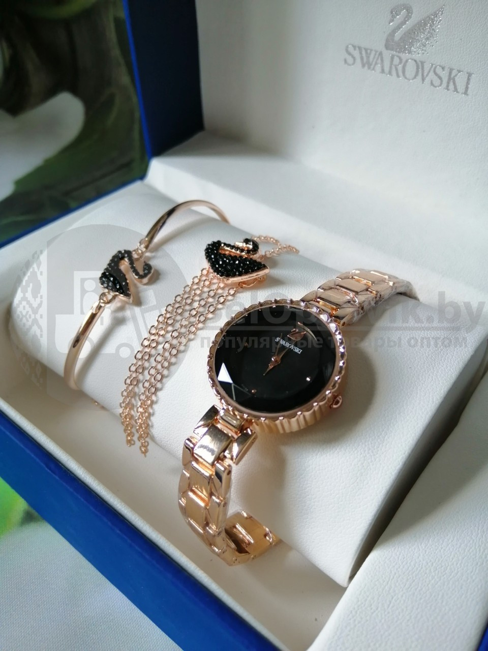 Комплект Swarovski (Часы, кулон, браслет) Золото с белым - фото 9 - id-p106152994