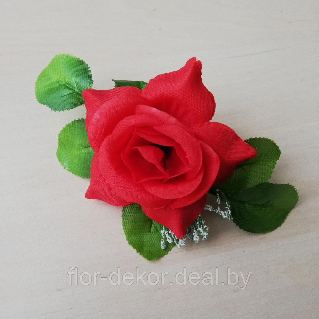 Головка розы красная с розеткой, 17см. - фото 1 - id-p105762313