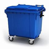 Пластиковый мусорный контейнер(бак) 1100 литров синий на 4 колесах, фото 2