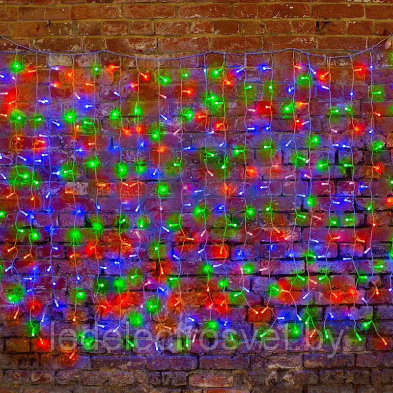 Гирлянда "Светодиодный Дождь" 2х1,5м, прозрачный провод, 230 В, диоды RGB, 300 LED свечение с динамикой при