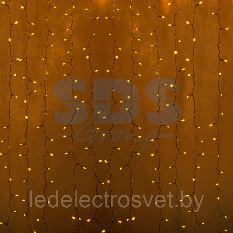 Гирлянда "Светодиодный Дождь" 2х3м, постоянное свечение, прозрачный провод, 230 В, диоды ЖЁЛТЫЕ, 760 LED