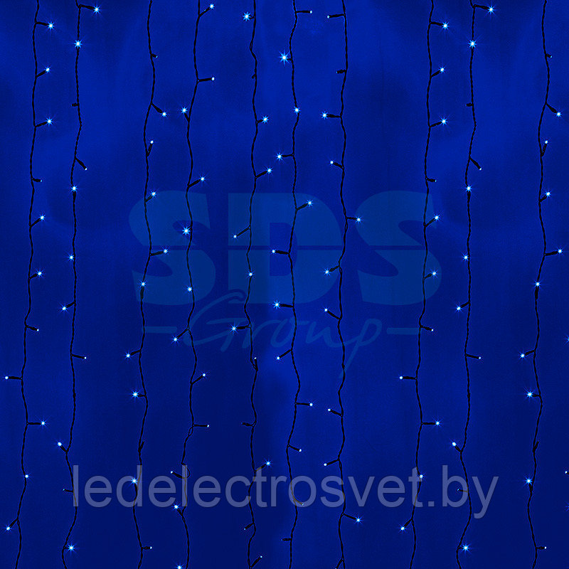 Гирлянда "Светодиодный Дождь" 2х6м, постоянное свечение, черный провод, 230 В, диоды СИНИЕ, 1140 LED