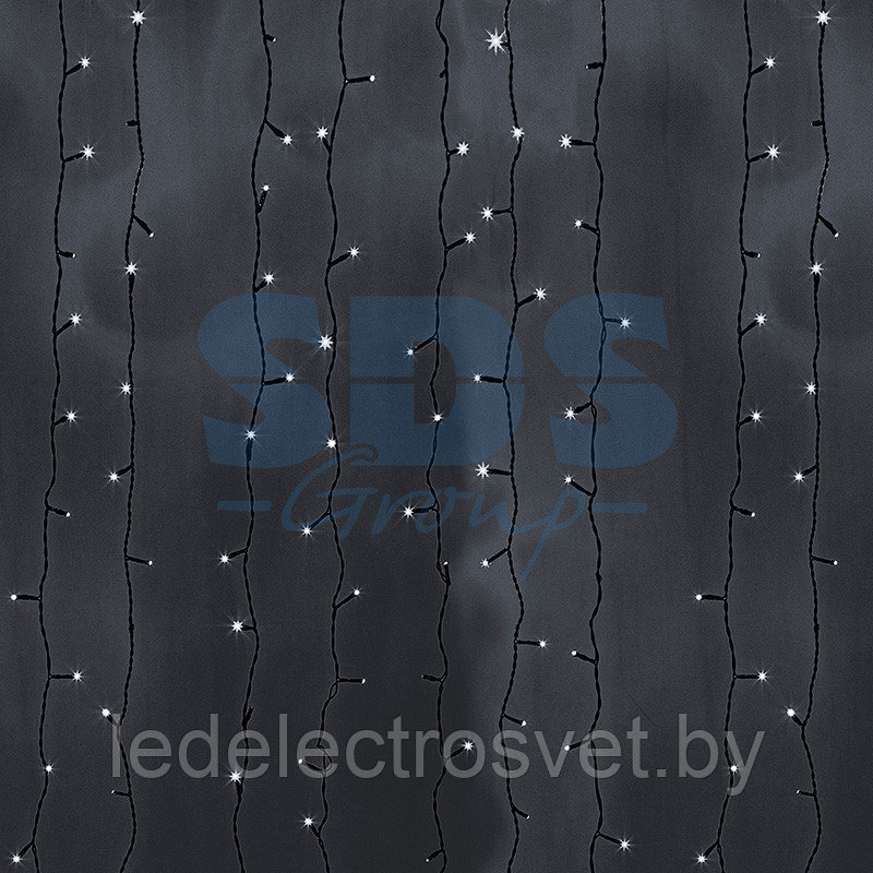 Гирлянда "Светодиодный Дождь" 2х9м, постоянное свечение, черный провод, 230 В, диоды БЕЛЫЕ, 2200 LED