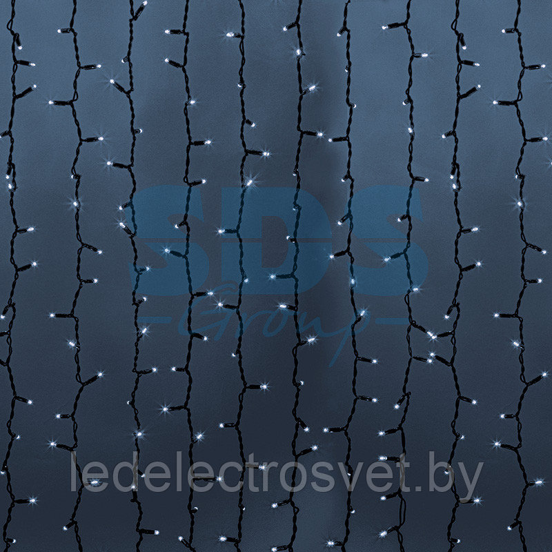 Гирлянда "Светодиодный Дождь" 2х6м, постоянное свечение, черный провод "КАУЧУК", 230 В, диоды БЕЛЫЕ, 1500 LED