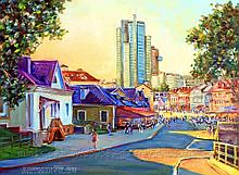 Городской пейзаж маслом. Картина с видами улиц Минска
