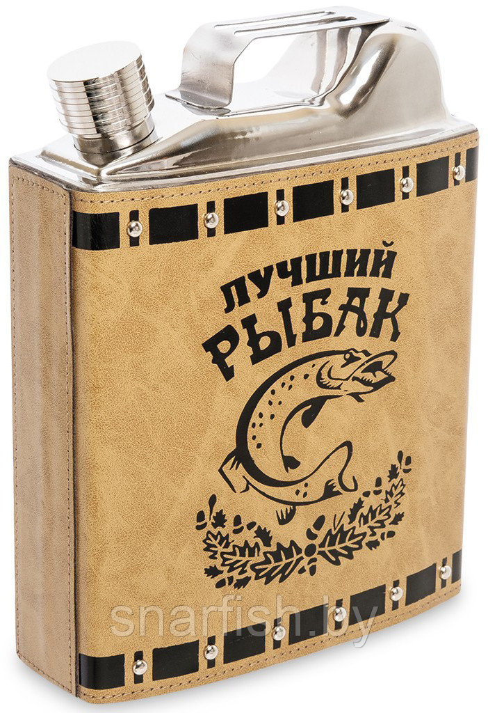 Фляжка подарочная 53oz(1484гр.) металлическая, в кожаном переплете  "Лучший рыбак"