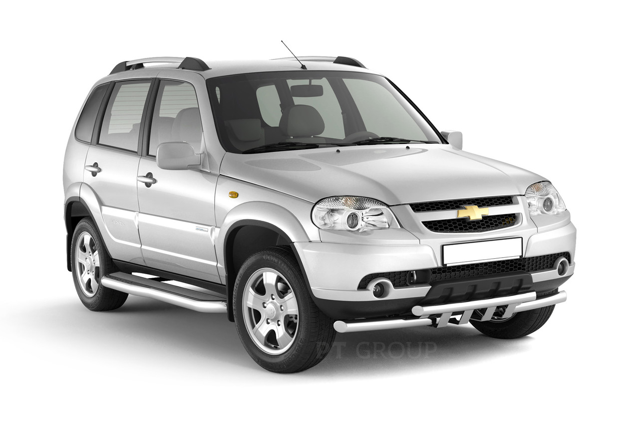 Защита переднего бампера двойная с зубьями 63/51 мм (НПС) Chevrolet NIVA с 2009