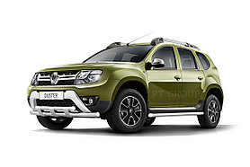 Защита переднего бампера двойная с пластинами 63/63 мм (НПС) на Renault DUSTER c 2012