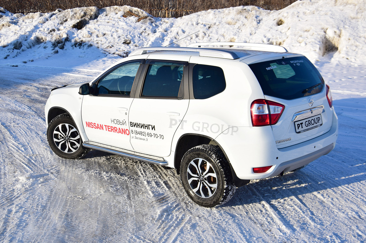 Защита порогов "Эстонец" с алюминиевой площадкой 51 мм (НПС) Nissan Terrano с 2014 (труба нерж.) - фото 4 - id-p106430728