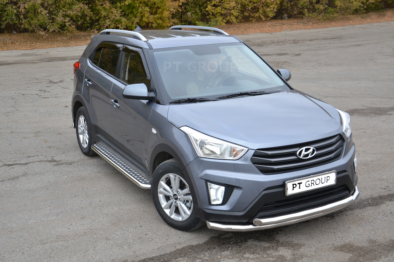 Защита порогов с алюминиевой площадкой 51 мм (НПС - нерж.) Hyundai CRETA с 2016 - фото 3 - id-p106430766