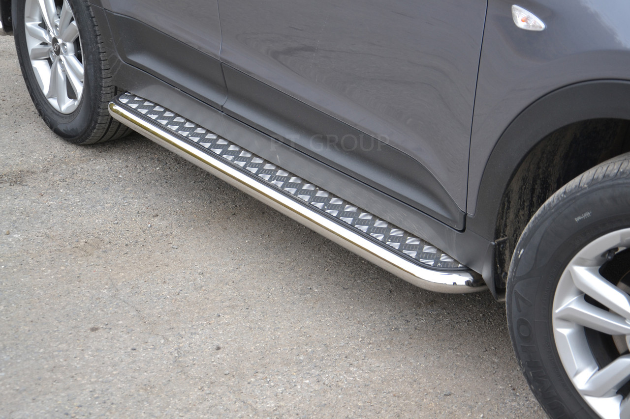 Защита порогов с алюминиевой площадкой 51 мм (НПС - нерж.) Hyundai CRETA с 2016