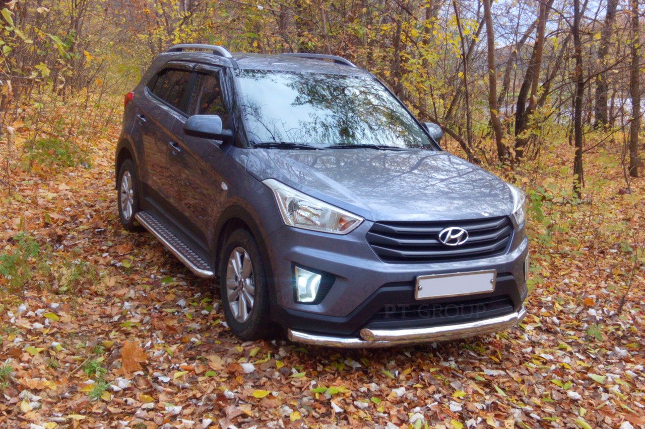 Защита порогов с алюминиевой площадкой 51 мм (НПС - нерж.) Hyundai CRETA с 2016 - фото 4 - id-p106430766