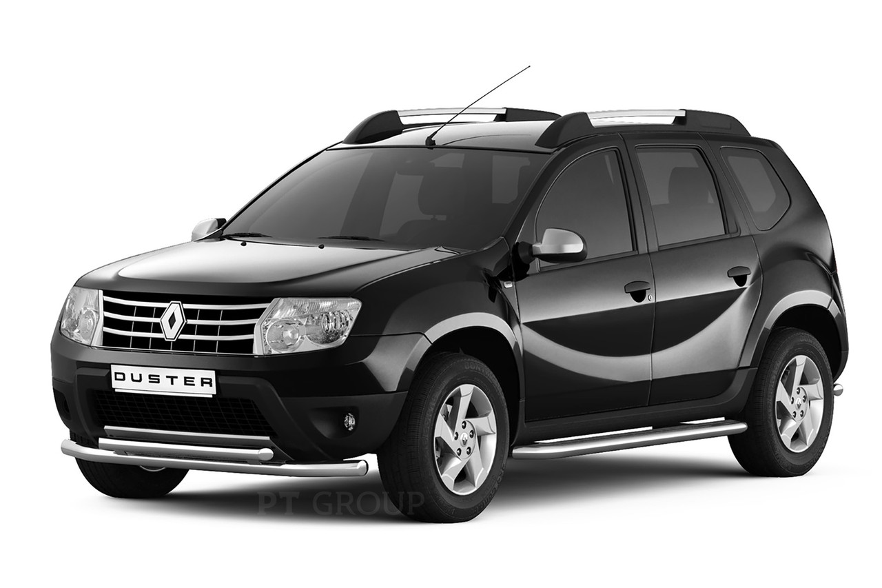 Защита порогов с алюминиевой площадкой 51 мм (НПС) Renault DUSTER с 2012