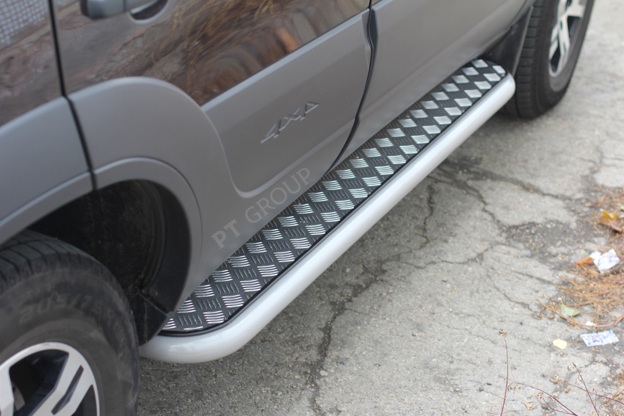 Защита порогов с алюминиевой площадкой 51 мм (ППК) Chevrolet NIVA с 2009 - фото 3 - id-p106430775