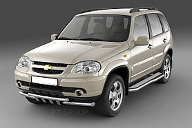 Защита порогов с алюминиевой фигурной площадкой (НПС) Chevrolet NIVA с 2009