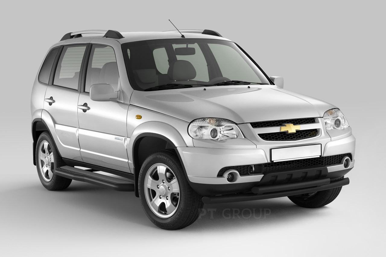 Защита порогов с алюминиевой фигурной площадкой 63 мм (ППК ) Chevrolet NIVA с 2009