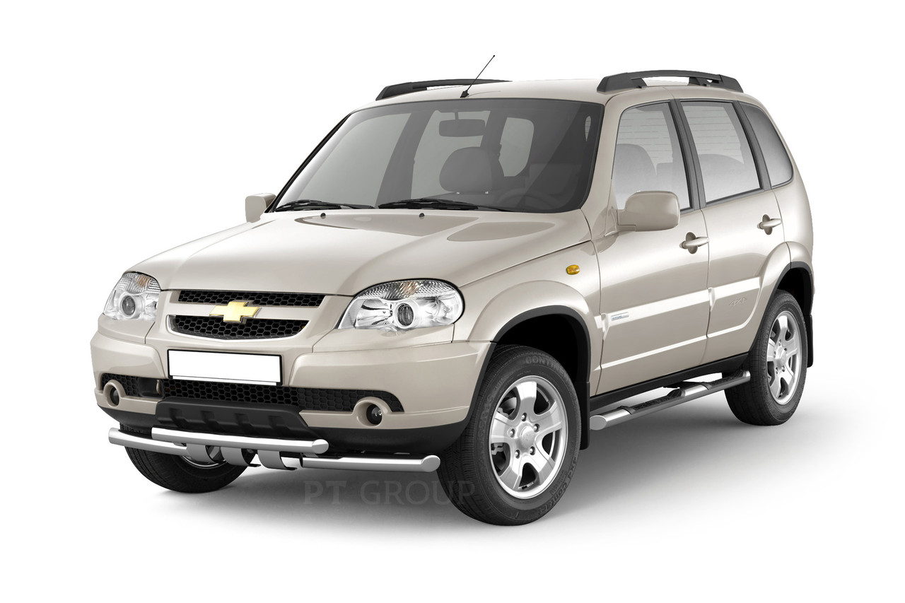 Защита порогов с накладками 63мм (НПС) Chevrolet NIVA 2009-