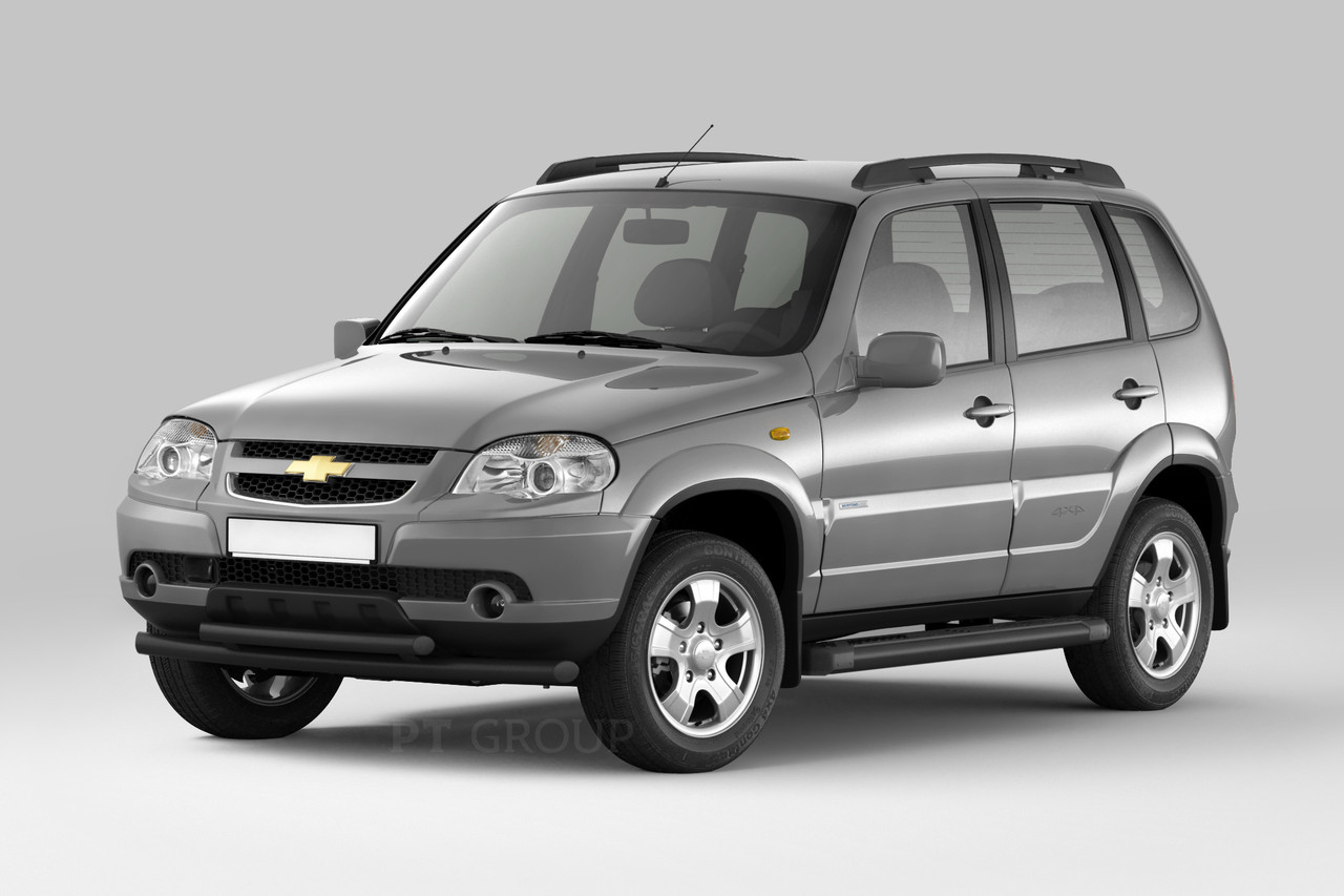 Защита порогов с площадкой 63 мм (ППК) Chevrolet NIVA с 2009 черный - фото 1 - id-p106430800