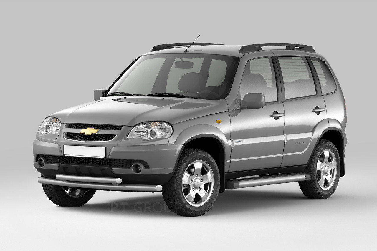 Защита порогов с площадкой 63 мм (ППК) Chevrolet NIVA с 2009 черный - фото 2 - id-p106430800